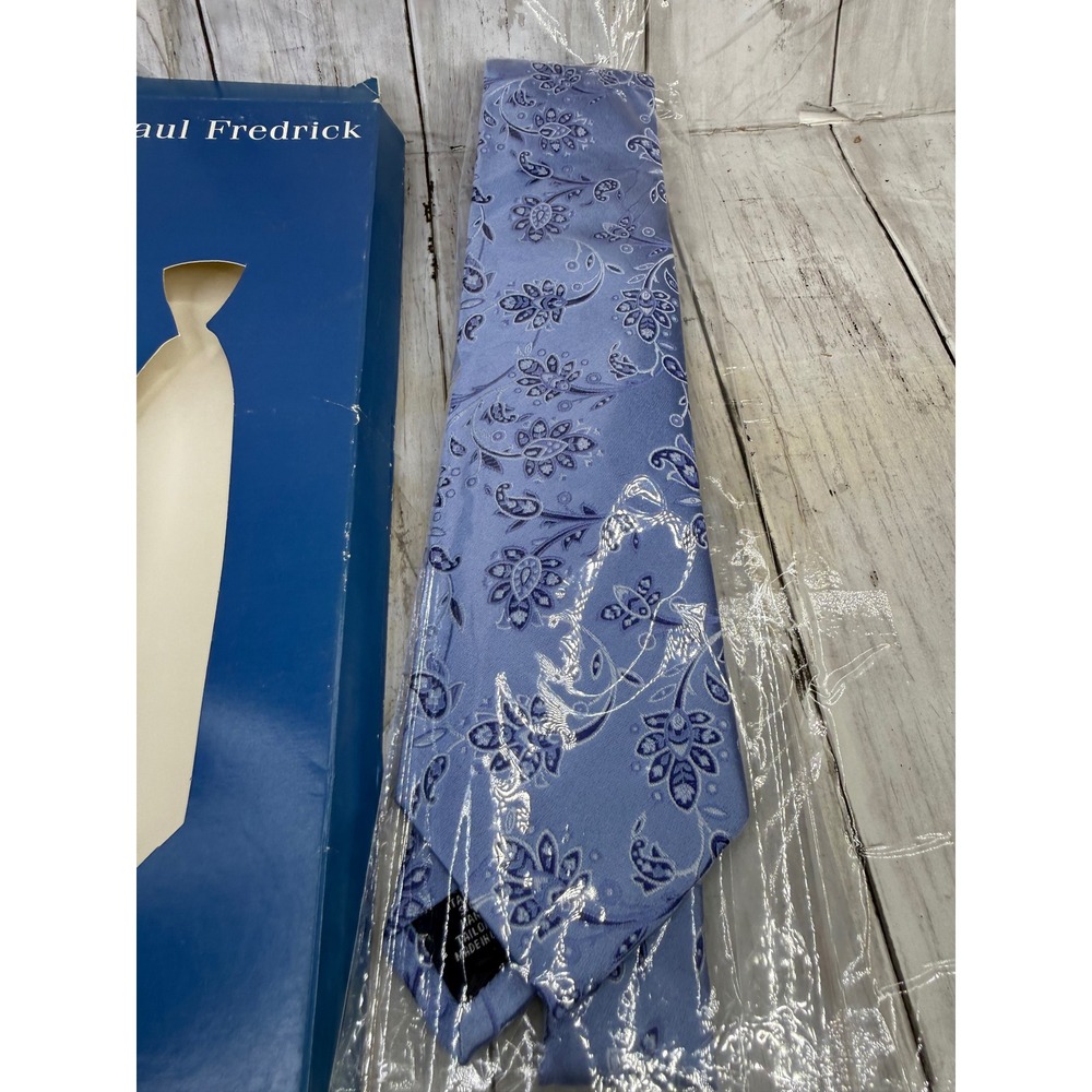Paul Fredrick Light Blue Floral Paisley Italian Silk Handmade Necktie TPE1403